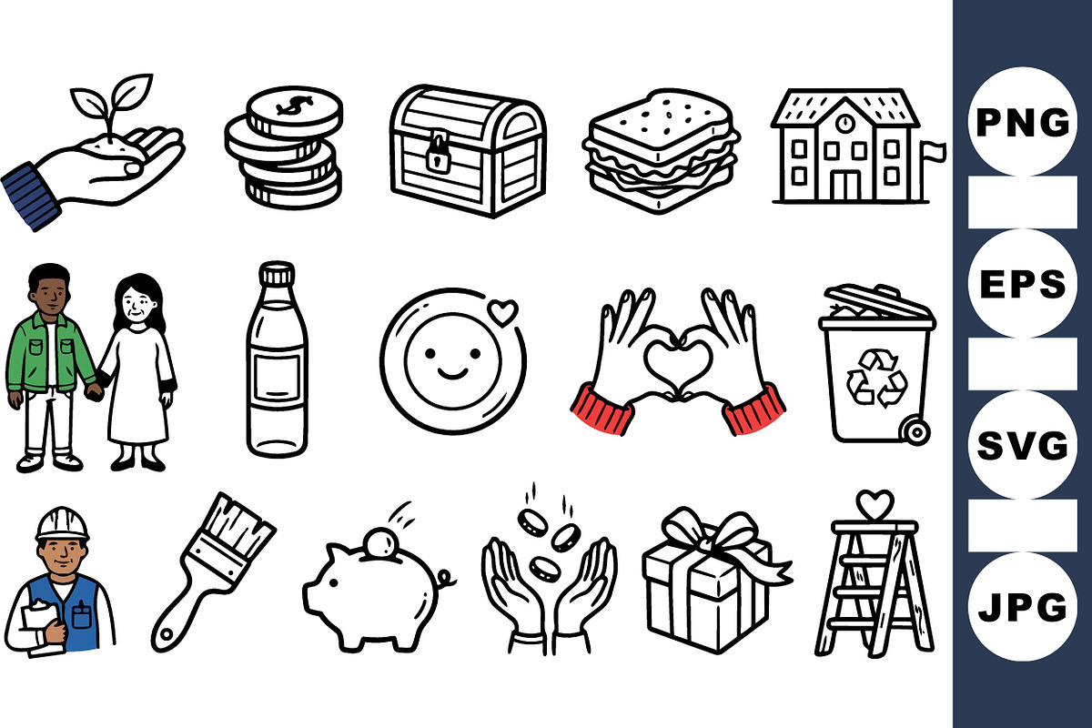 Charity Donation Icon Set, an Illustration by designvectx (Photo 1 of 3)
