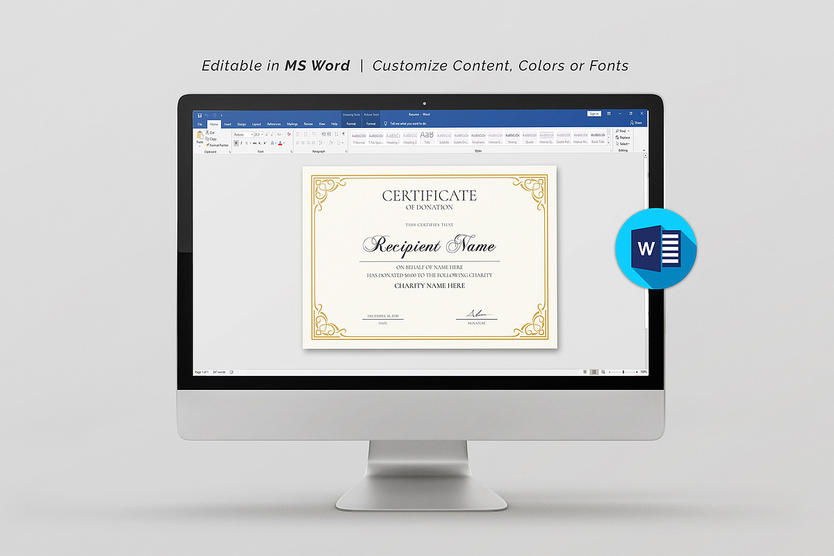 Donation Certificate, a Stationery Template by DesignDevisers (Photo 9 of 10)