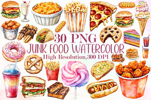 Junk Food Watercolor Clipart, an Illustration by Sublimation Artist