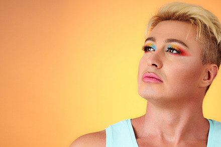 Beauty Fashion man guy with Bright Makeup, lgbtq