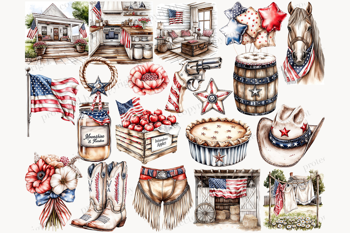 Patriotic 4th of July Clipart, a Person Illustration by GlamArtZhanna (Photo 3 of 8)