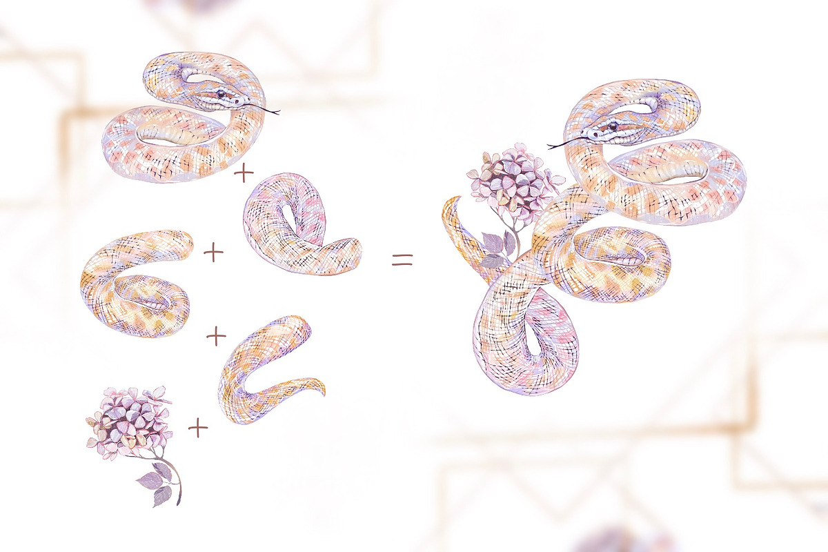 Snake Hydrangeas Garden Clipart, a Decorative Illustration by Shabbypie (Photo 13 of 20)