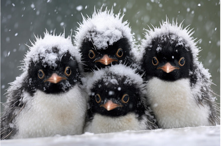 a group of penguins huddled together