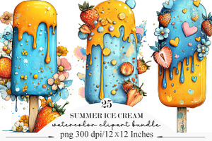 Summer Ice Cream with Strawberries, a Seasonal Illustration by Designking