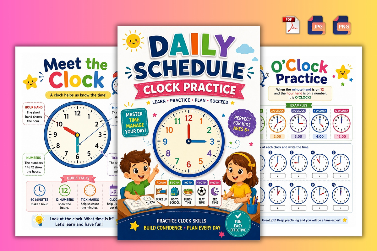 Daily Schedule Clock Practice, a Stationery Template by Designmela01 (Photo 3 of 6)