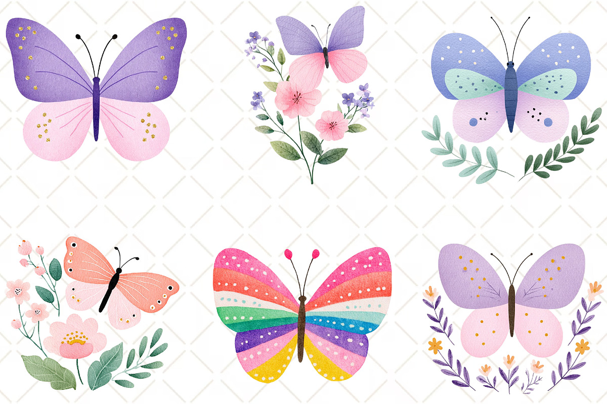 Watercolor Butterfly Clipart, an Illustration by Black Bird Studio (Photo 2 of 6)