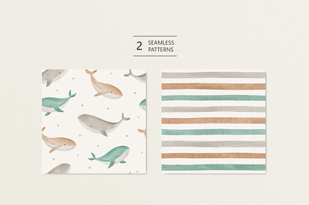 Cute whales Mint, a Pattern Graphic by Olena Kuznietsova