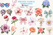 Watercolor Preppy Floral Clipart, an Illustration by Watercolor design (Thumbnail 1 of 12)