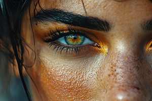 Striking close-up of a person with c, a Photo by Tanuart