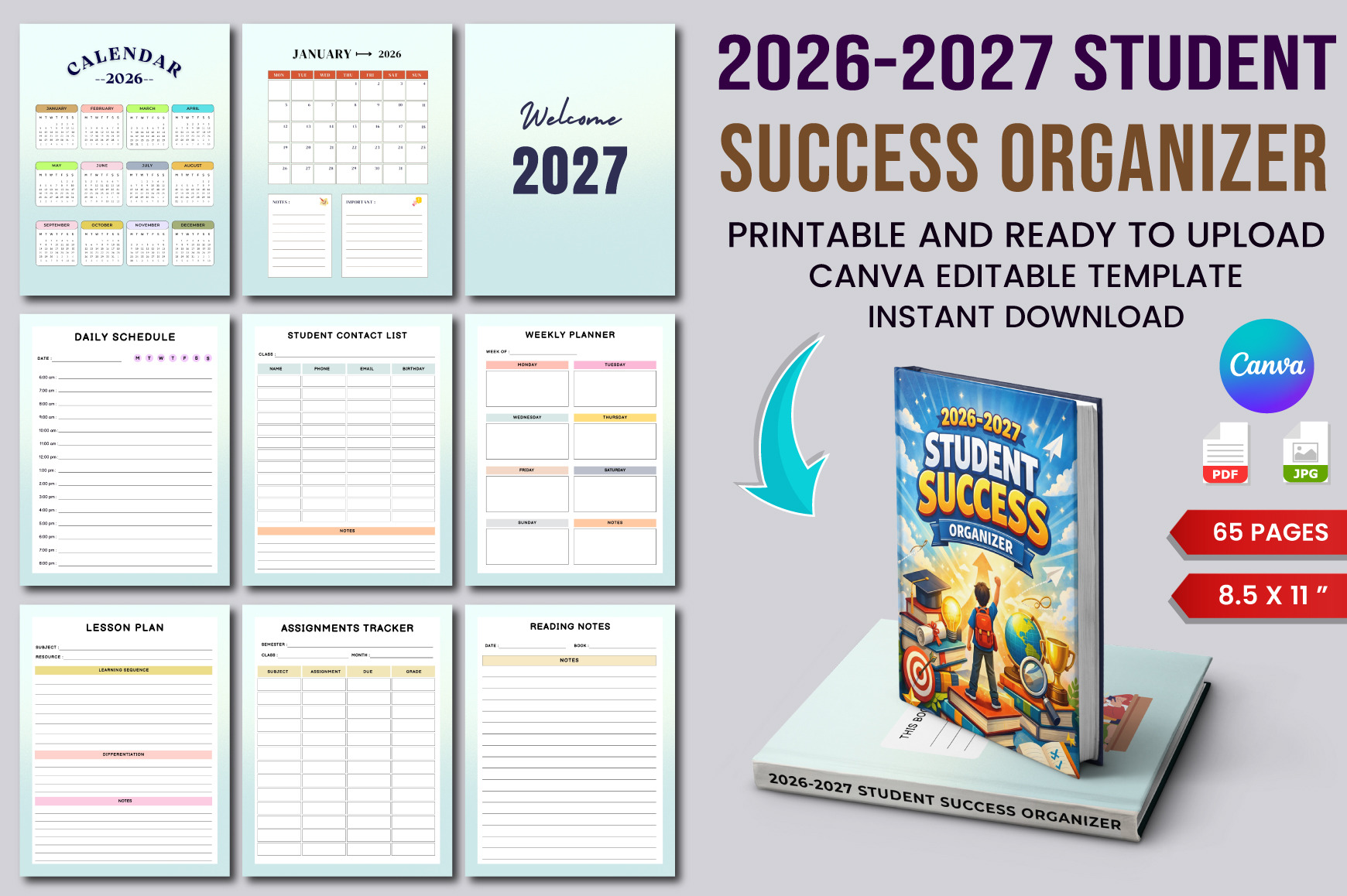Student Success Organizer 2026–2027, a Stationery Template by Designmela01
