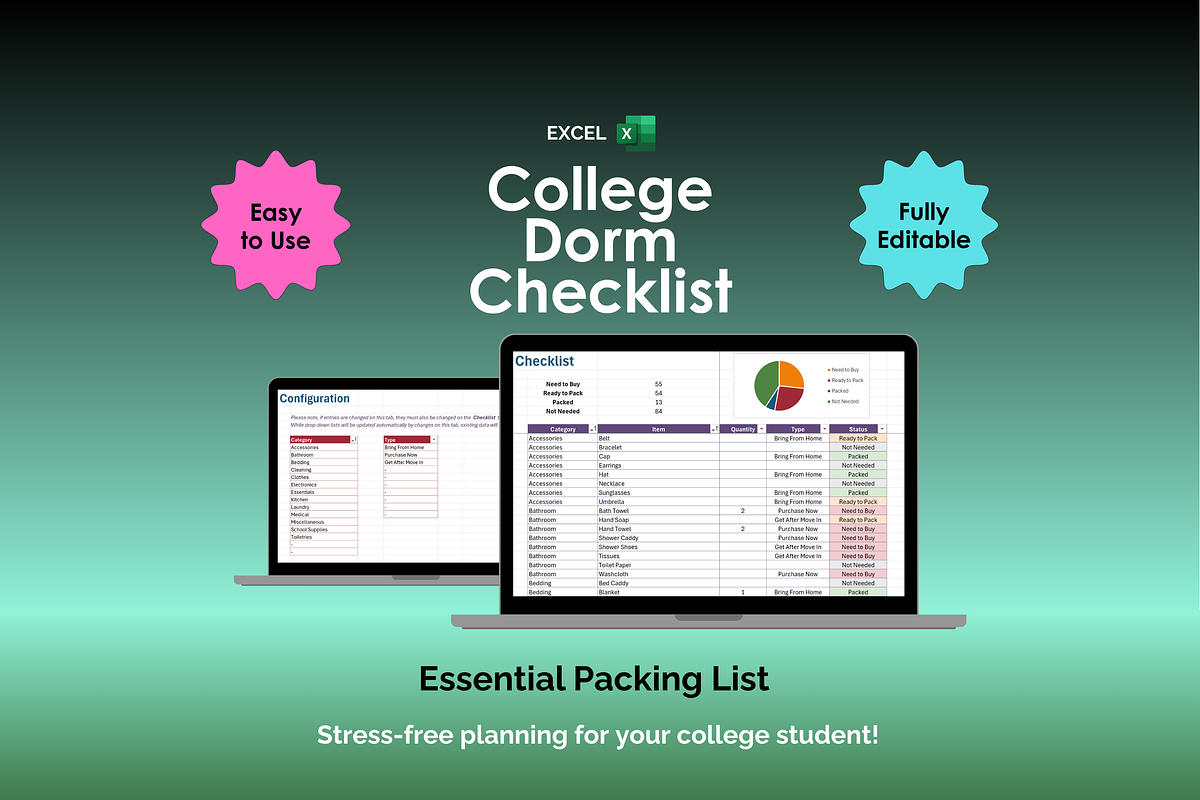 College Dorm Checklist - Excel