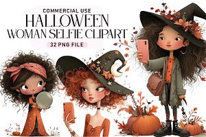 Woman Halloween Selfie Clipart, a Seasonal Illustration by Daily.Designs