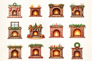 Watercolor Christmas Fireplace Clipa, an Illustration by CrexoraLab (Thumbnail 5 of 5)
