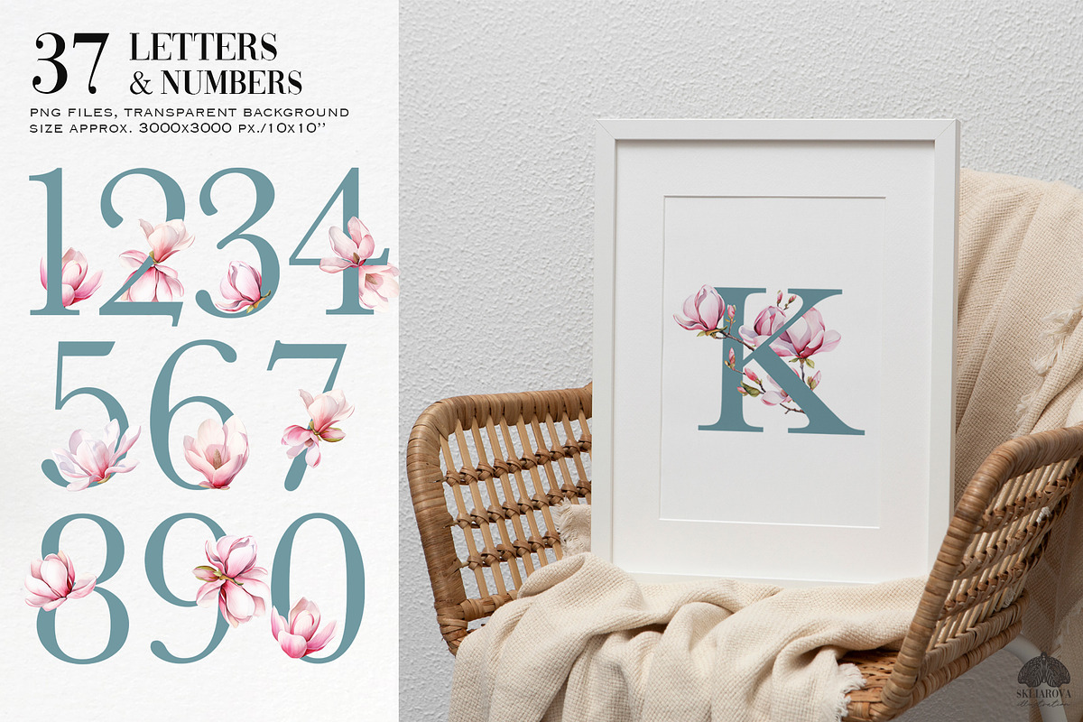 watercolor spring magnolia flowers