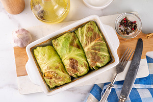 Homemade cabbage rolls with chicken meat, a Food & Drink Photo by Rimma