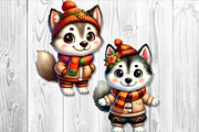 Cute Autumn Husky Dog Clipart Set, a Seasonal Illustration by V Design Creator (Thumbnail 3 of 9)