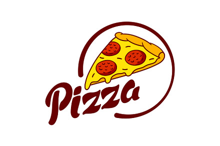 Tasty Italian pizza slice emblem., a Food Illustration by incomible