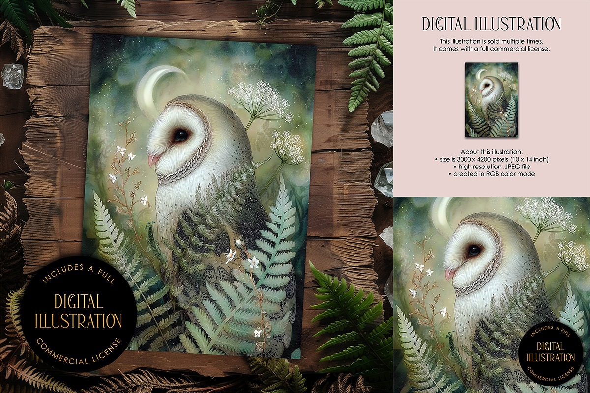 Barn Own in Ferns Illustration, an Animal Illustration by The Dutch Lady Designs (Photo 1 of 4)