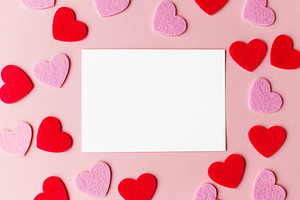 Valentines day card mockup. Empty greeting card flat lay with st, a Holiday Photo by Sonjachni