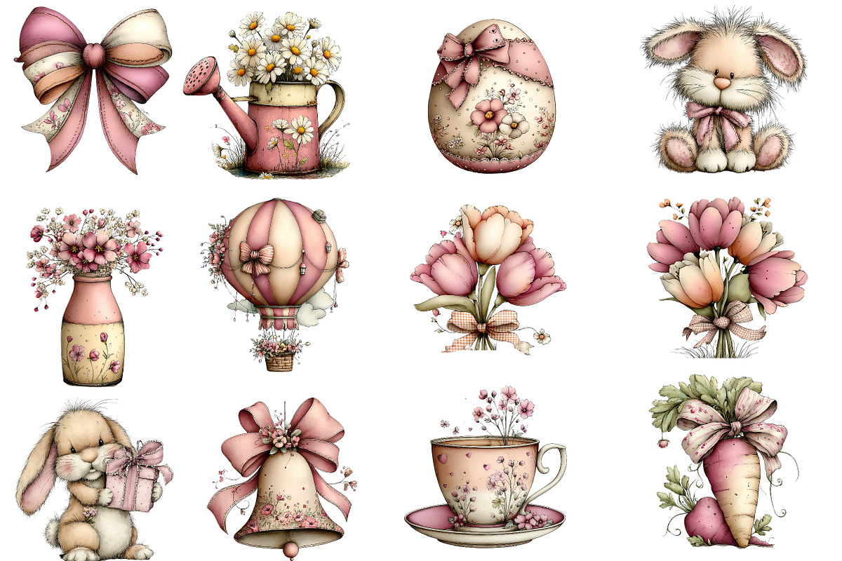 Pink Cottagecore Easter Day Clipart, an Illustration by Designworld (Photo 3 of 5)