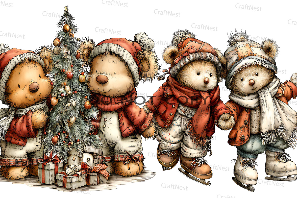 Cute Winter Bear Couple Clipart, an Illustration by Craft Nest (Photo 7 of 9)