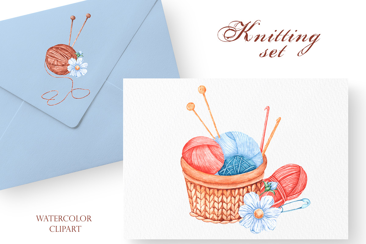 Knitting watercolor set. Crochet., an Illustration by SabinaWatercolorArt (Photo 12 of 16)