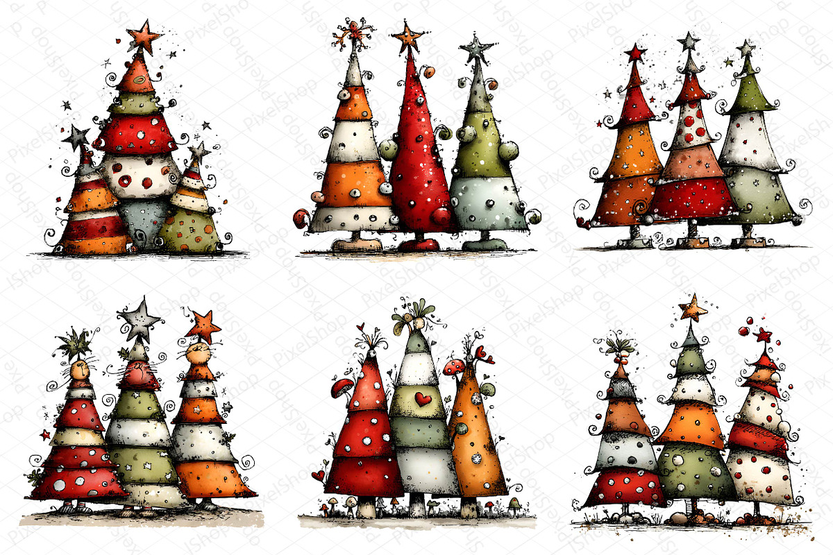 Whimsical Christmas tree Clipart, a Texture Illustration by DreamPrint404 (Photo 5 of 5)