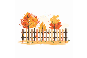 Autumn Scene Fence Trees Vibrant