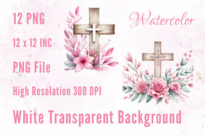 Watercolor Pink Wooden Cross Clipart