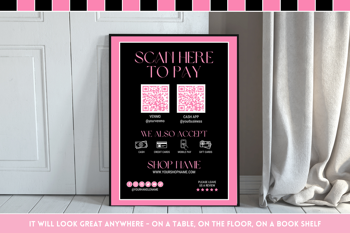 Black & Pink Scan to Pay Sign, a Flyer Template by SunshineStudioBoutique (Photo 7 of 11)