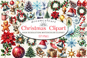 Watercolor  Christmas  Clipart, an Illustration by DreamCafeArt (Thumbnail 1 of 8)