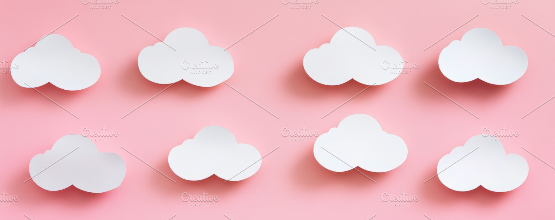 Minimalistic Cloud Cutouts on Pink Background for Banner Use, an Abstract Photo by Natalia Klenova's Shop