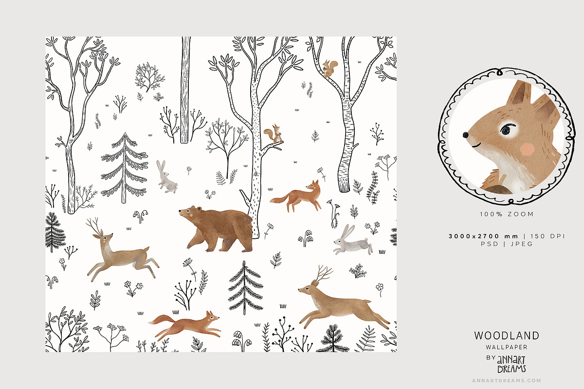 WOODLAND. Wall mural & Patterns, a Wallpaper Graphic by annartdreams (Photo 3 of 11)