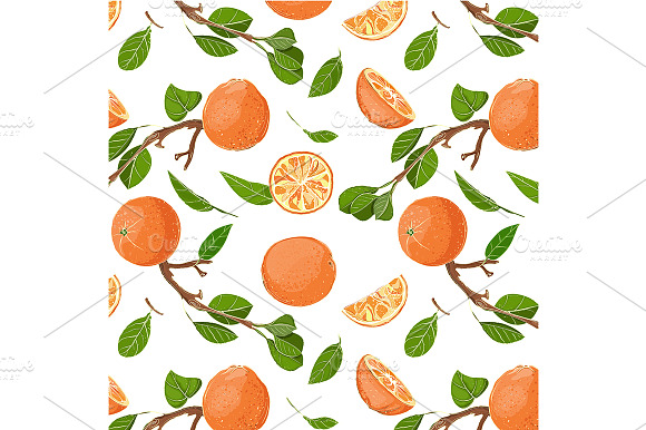 Oranges And Leaves Seamless Pattern