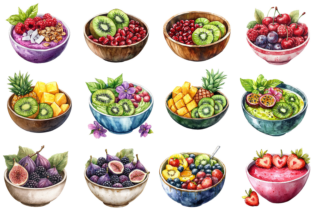 Watercolor Healthy Fruit Bowls Clipa, an Illustration by Designworld (Photo 2 of 5)