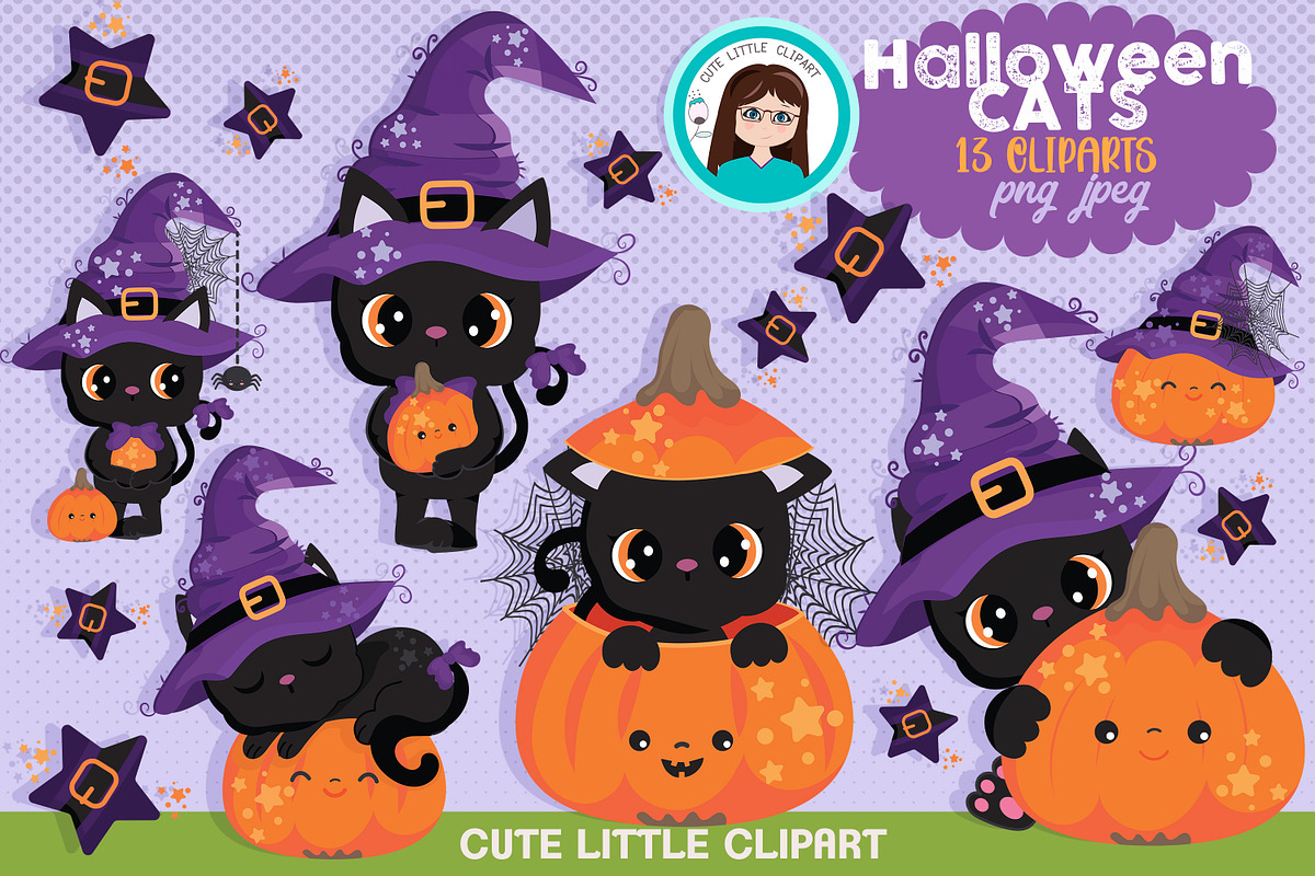 Halloween Cat cliparts, an Illustration by Cute Little Workshop (Photo 3 of 3)