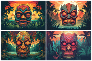 28 Polynesian Tiki Mask Illustration