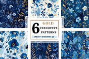 Cyanotype Gold Seamless Patterns, a Pattern Graphic by Ninterints (Thumbnail 1 of 13)