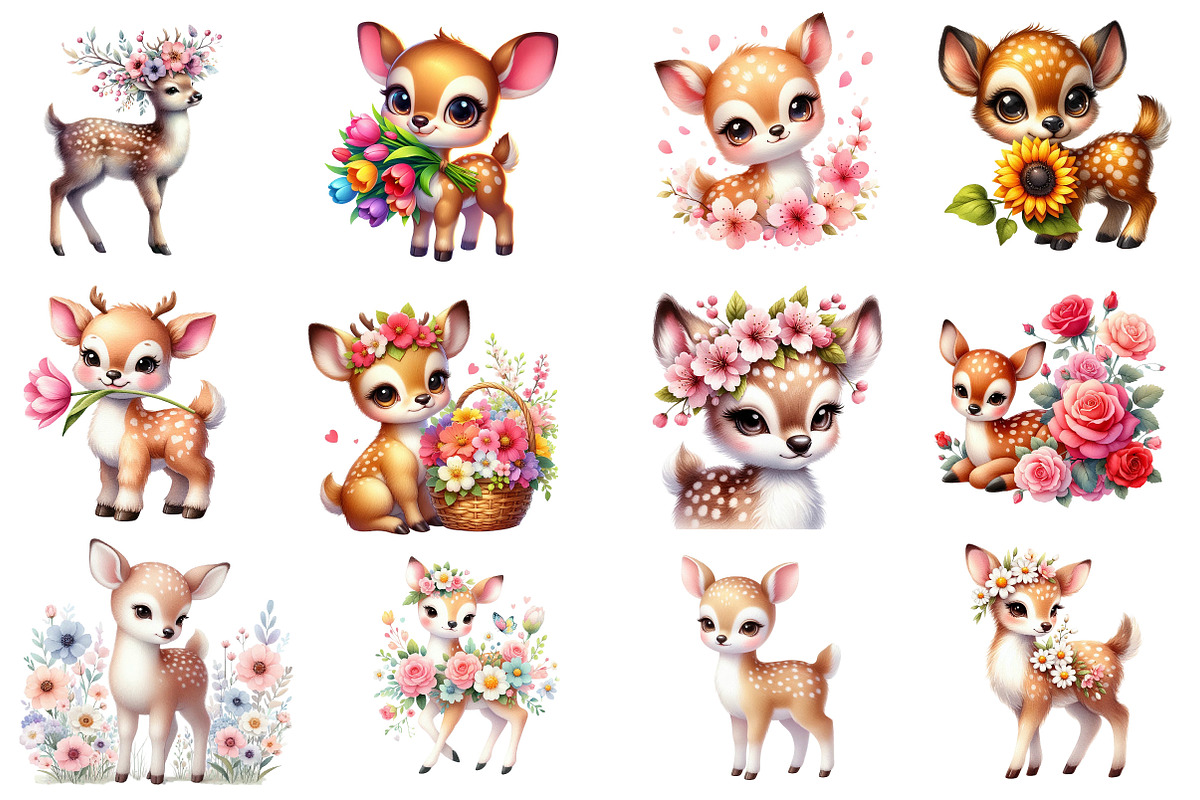 Cute Deer Spring Clipart Bundle, an Illustration by Dream Creation (Photo 4 of 5)