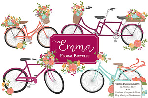Bohemian Bicycles & Flowers Clipart, an Illustration by Amanda Ilkov