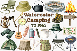 Watercolor Camping Clipart Set, an Illustration by CropUp Creative