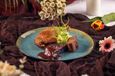 Delicious beef tenderloin with potato puree