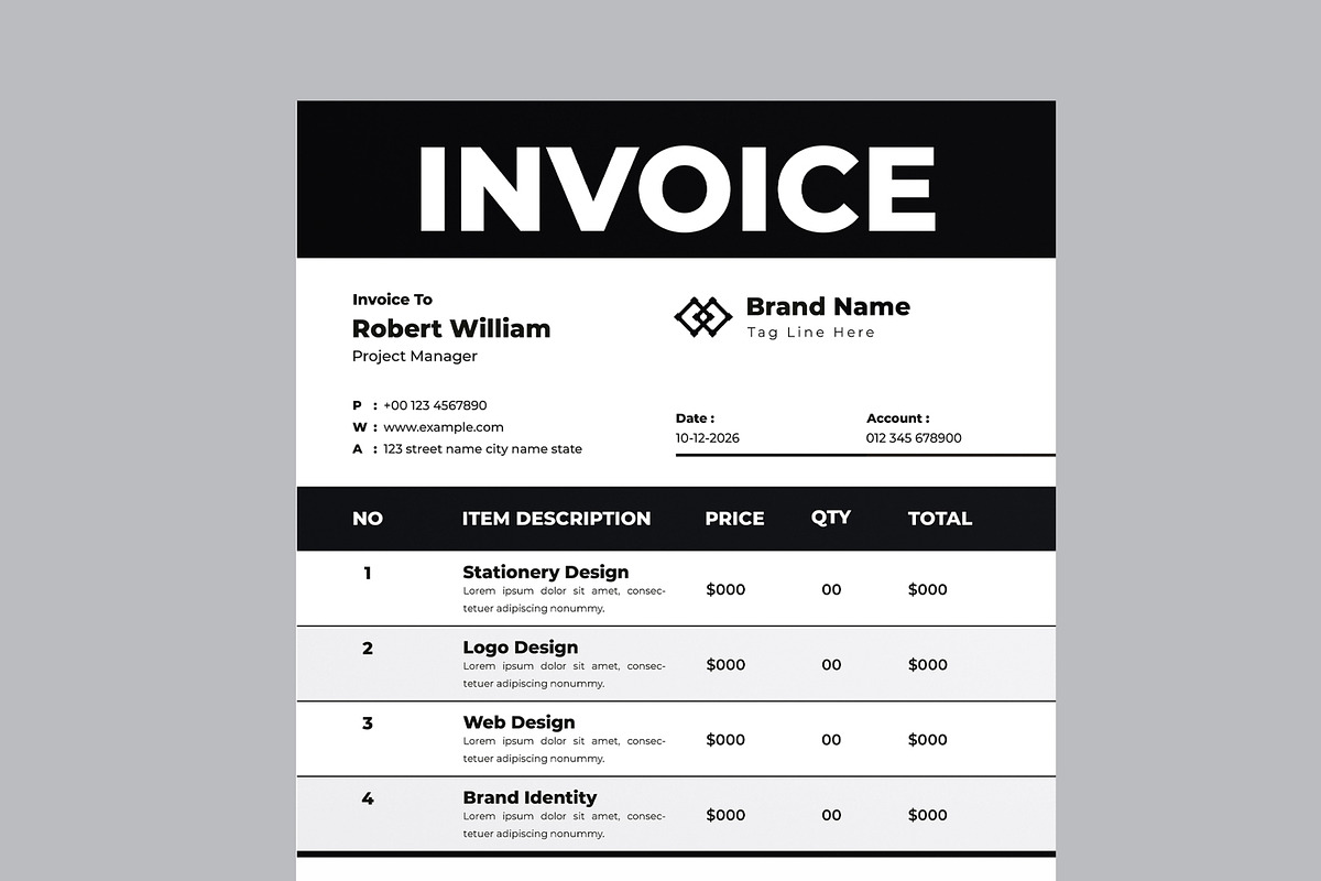 Invoice Design Template, a Stationery Template by MightyDesign (Photo 3 of 7)