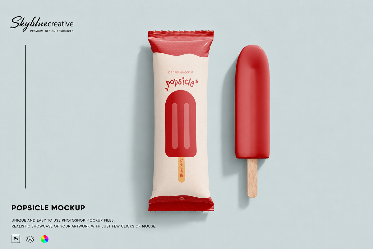 Ice Cream Popsicle Mockup, an Advertising Mockup by skybluecreative (Photo 1 of 2)