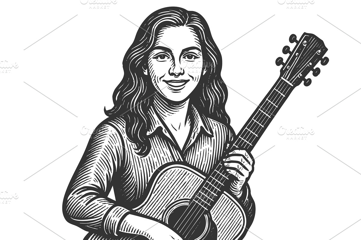 Female Musician with Acoustic Guitar, a Person Illustration by AlexArt