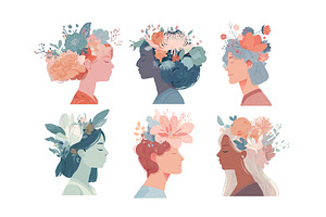 Women flowers in hair cartoon vector, an Illustration by Onyx