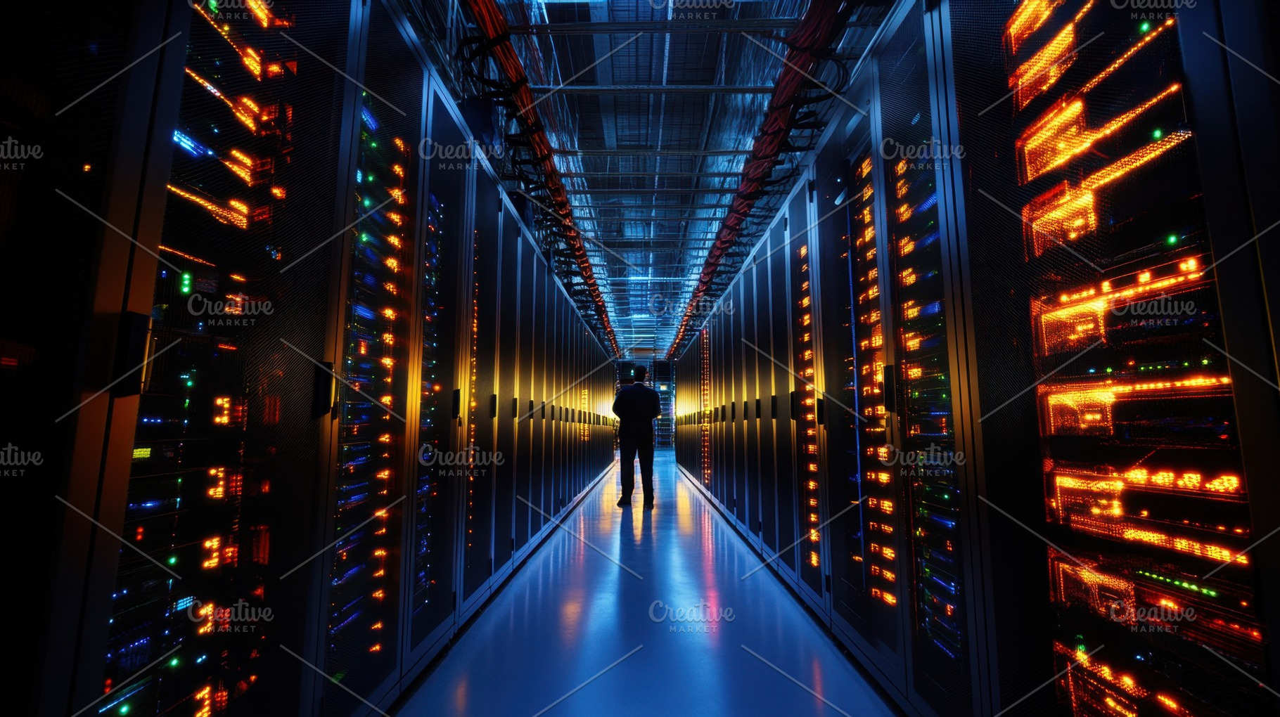 Night tour of a data center, a Photo by Beautiful things