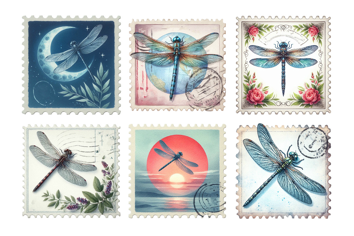 Dragonfly Postage Stamps Clipart, an Illustration by Daily.Designs (Photo 2 of 5)