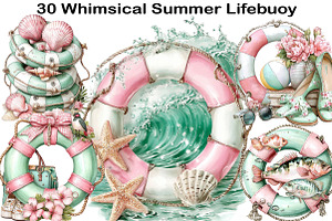 Whimsical Summer Lifebuoy Clipart, an Illustration by Black Bird Studio