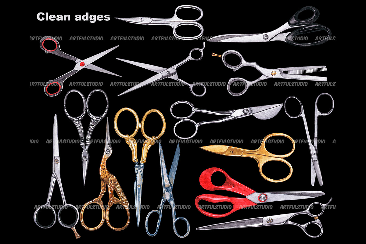 Watercolor vintage scissors clipart, an Object Illustration by ArtfulStudio (Photo 7 of 8)